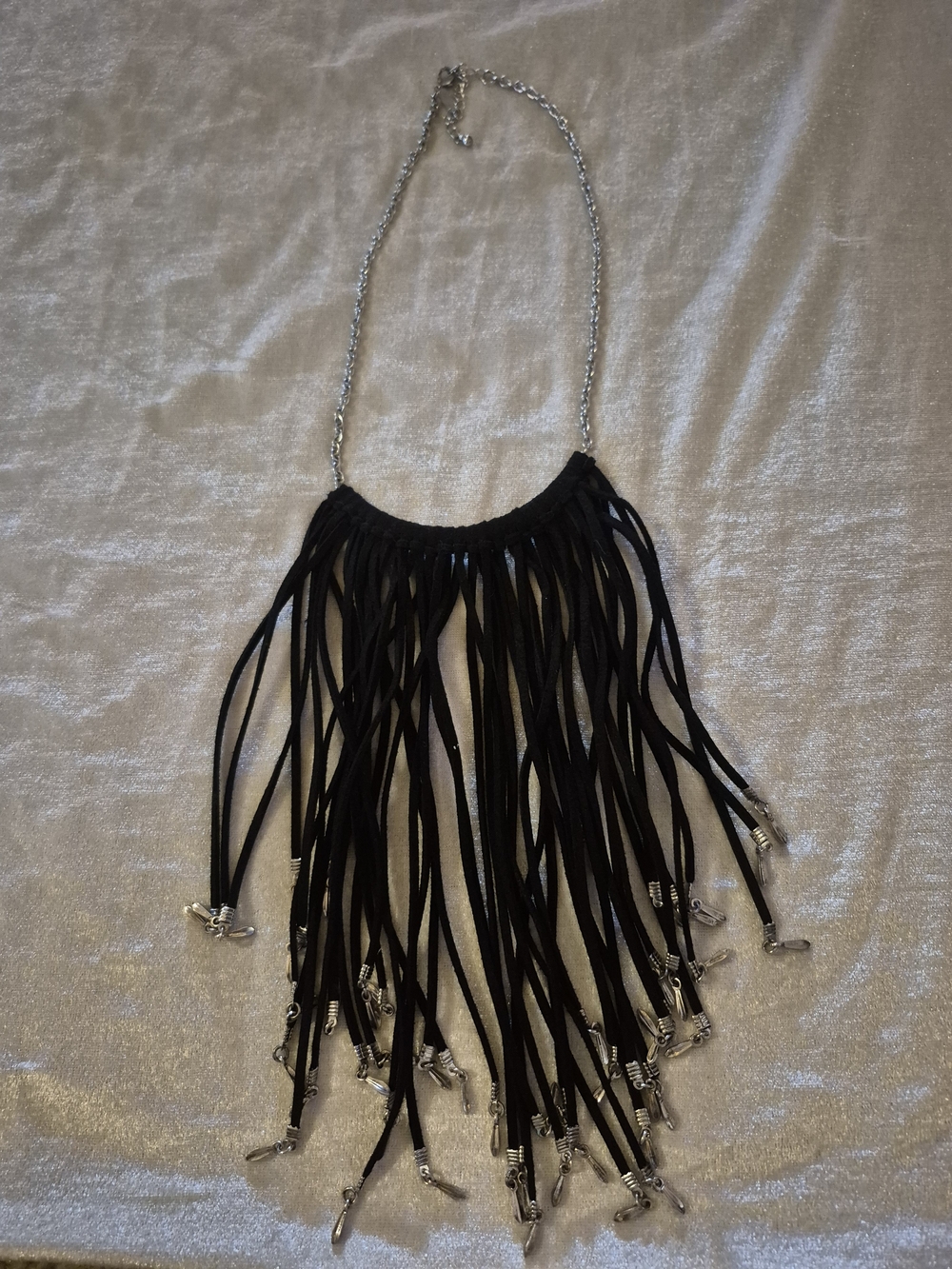 Shyanne Black Fringe Necklace with Silver Accents